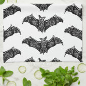 Zwart-wit gotisch vleermuispatroon theedoek (Gevouwen)