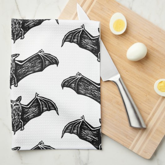 Zwart-wit gotisch vleermuispatroon theedoek (Quarter Fold)