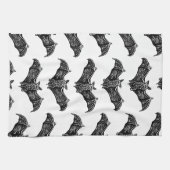 Zwart-wit gotisch vleermuispatroon theedoek (Horizontaal)
