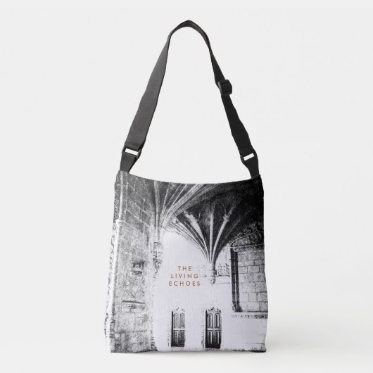 Zwart-wit gotische architectuur schets crossbody tas (Voorkant)