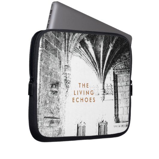 Zwart-wit gotische architectuur schets laptop sleeve (Voorkant Rechts)