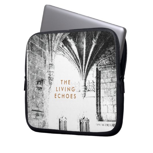 Zwart-wit gotische architectuur schets laptop sleeve (Voorkant Links)