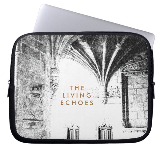 Zwart-wit gotische architectuur schets laptop sleeve (Voorkant)