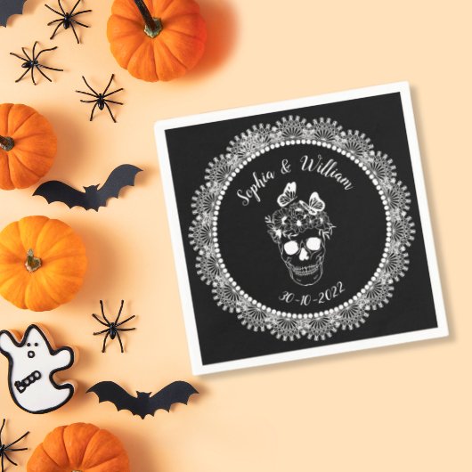 Zwart Wit Gotische Bloemen Schedel Halloween Bruil Servet