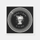 Zwart Wit Gotische Bloemen Schedel Halloween Bruil Servet (Voorkant)