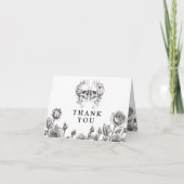 Zwart-wit gotische bloemen schedels bruiloft bedankkaart (Voorkant)