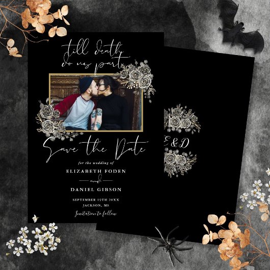 Zwart-Wit Gotische Bloemfoto Bruiloft Save The Date