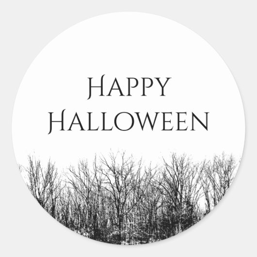Zwart Wit Gotische Bossen Halloween Ronde Sticker (Voorkant)