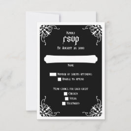 Zwart Wit Gotische Bruiloft RSVP Kaartje