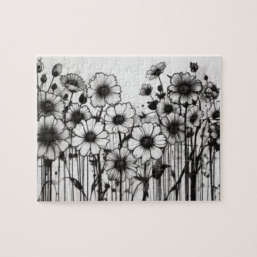 Zwart-wit gotische Daisy Patch Legpuzzel (Horizontaal)