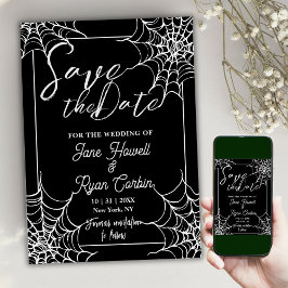 Zwart-wit Gotische Halloween Save The Date