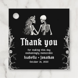 Zwart-wit gotische Halloween-skelet trouwdag Bedankjes Labels