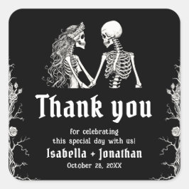 Zwart-wit gotische Halloween-skelet trouwdag Vierkante Sticker