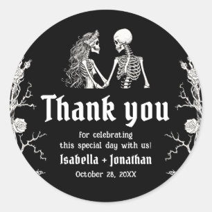 Zwart-wit gotische Halloween-skelet trouwfeest Ronde Sticker