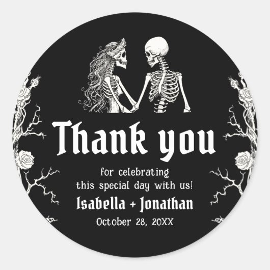 Zwart-wit gotische Halloween Skeleton Wedding Ronde Sticker (Voorkant)