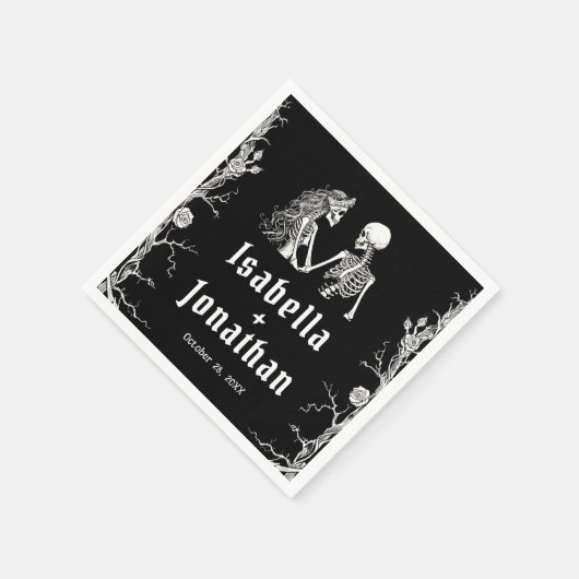 Zwart-wit gotische Halloween Skeletons bruiloft Servet (Hoek)