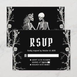 Zwart-Wit Gotische Halloween Skeletten Bruiloft RSVP Kaartje