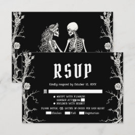Zwart-Wit Gotische Halloween Skeletten Bruiloft RSVP Kaartje
