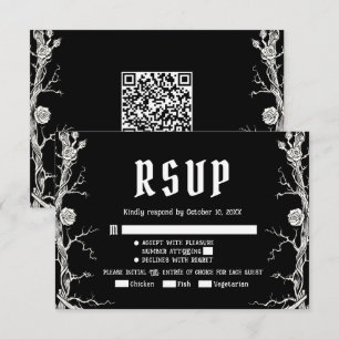 Zwart-Wit Gotische Halloween Skeletten Bruiloft RSVP Kaartje