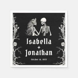 Zwart-wit gotische Halloween-skeletten bruiloft Servet