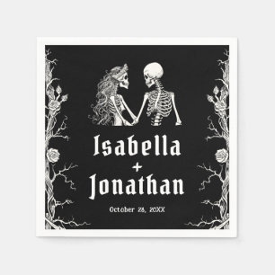 Zwart-wit gotische Halloween-skeletten bruiloft Servet
