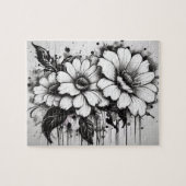 Zwart-wit gotische madeliefjes bloeden inkt legpuzzel (Horizontaal)