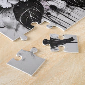 Zwart-wit gotische madeliefjes bloeden inkt legpuzzel (Zijkant)