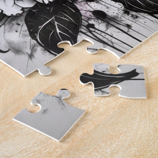 Zwart-wit gotische madeliefjes bloeden inkt legpuzzel (Zijkant)