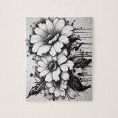 Zwart-wit gotische madeliefjes bloeden inkt legpuzzel (Verticaal)