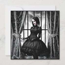 Zwart-Wit gotische meisje Halloween Kaart