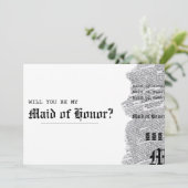 Zwart-wit gotische rep maid of honour voorstel kaart (Staand voorkant)