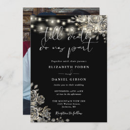 Zwart-Wit Gotische Rozen Lichten Foto Bruiloft Kaart