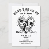 Zwart-wit gotische schedel koppel bruiloft save the date (Voorkant)