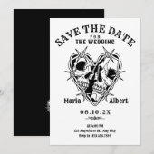 Zwart-wit gotische schedel paar bruiloft save the date (Voorkant / Achterkant)