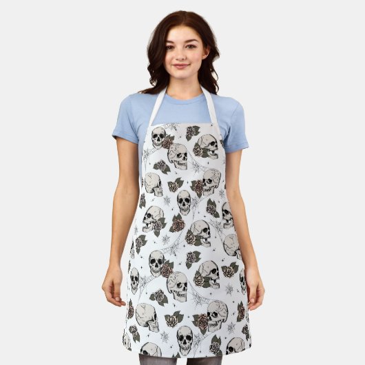 Zwart-wit gotische schedels en Rozen Floral Schort (Gedragen)