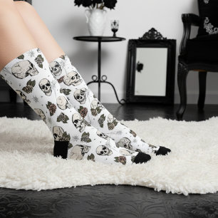 Zwart-wit gotische schedels en Rozen Floral Sokken
