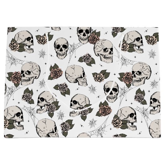 Zwart-wit gotische schedels en Rozen Halloween Groot Cadeauzakje (Voorkant)