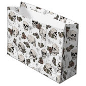 Zwart-wit gotische schedels en Rozen Halloween Groot Cadeauzakje (Voorkant Gekanteld)