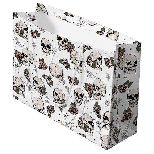 Zwart-wit gotische schedels en Rozen Halloween Groot Cadeauzakje (Voorkant Gekanteld)