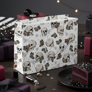 Zwart-wit gotische schedels en Rozen Halloween Groot Cadeauzakje