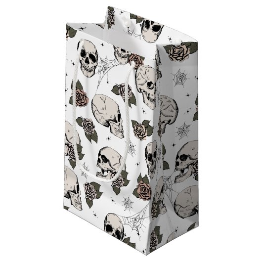 Zwart-wit gotische schedels en Rozen Halloween Klein Cadeauzakje (Voorkant Gekanteld)
