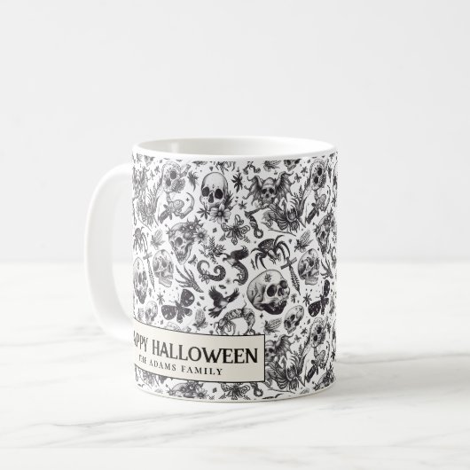 Zwart-wit gotische schedels Halloween Coffee Mok (Voorkant links)