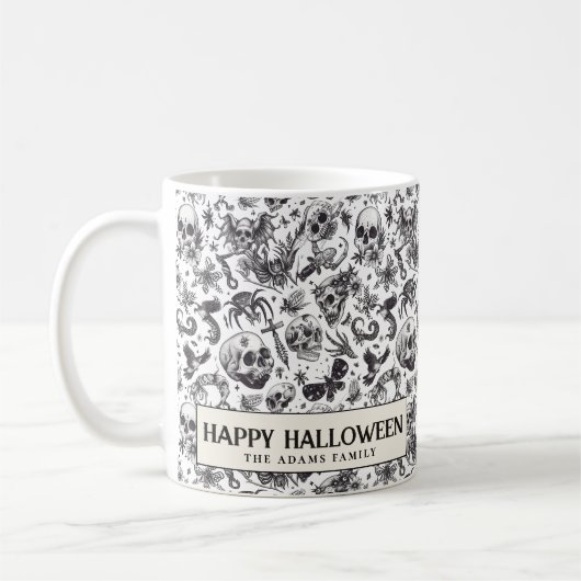 Zwart-wit gotische schedels Halloween Coffee Mok (Links)