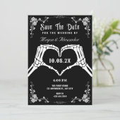 Zwart-wit gotische skelet foto trouwen save the date (Staand voorkant)