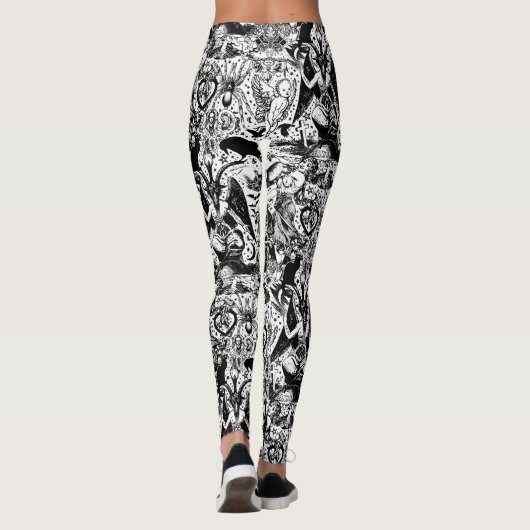 Zwart-wit Gotische Victoriaans Gothic Baphomet Leggings (Achterkant)
