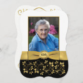 Zwart, Wit, Goud 65e foto Verjaardag Uitnodigen 2 Kaart (Voorkant / Achterkant)