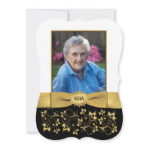 Zwart, Wit, Goud 65e foto Verjaardag Uitnodigen 2