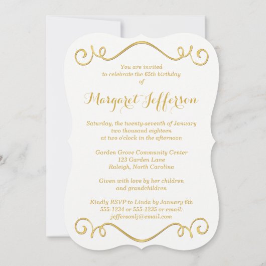 Zwart, Wit, Goud 65e foto Verjaardag Uitnodigen 2 Kaart (Achterkant)