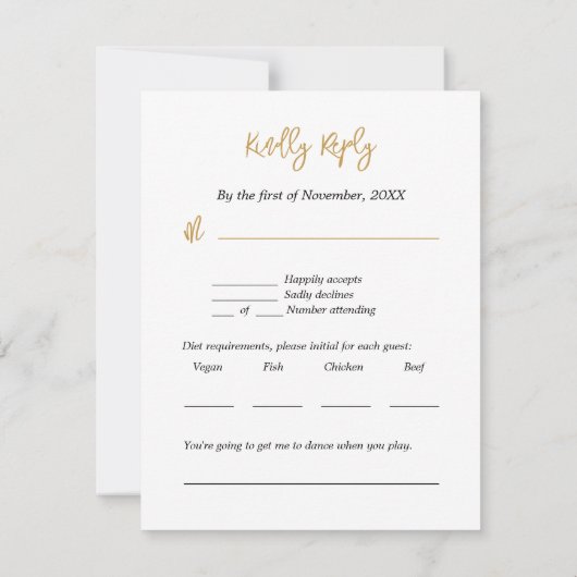 Zwart Wit Goud Abstract Botanische RSVP-Kaart Kaart (Achterkant)