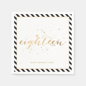 Zwart Wit Goud Achttien 18e Verjaardagsfeest Servet (Voorkant)